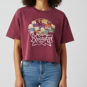 Nickelodeon Rugrats Maroon Acid Wash Cropped T-Shirt 2019 Viacom Large
